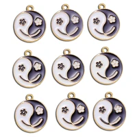 10pcs 2320mm black and white smiley enamel color flower alloy pendant charm for jewelry making women necklace bracelet findings