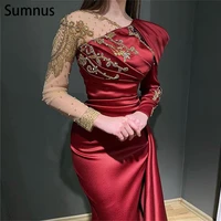 sumnus vintange red mermaid evening dresses 2022 beading foor length full sleeves prom dresses robes de soir%c3%a9e custom made