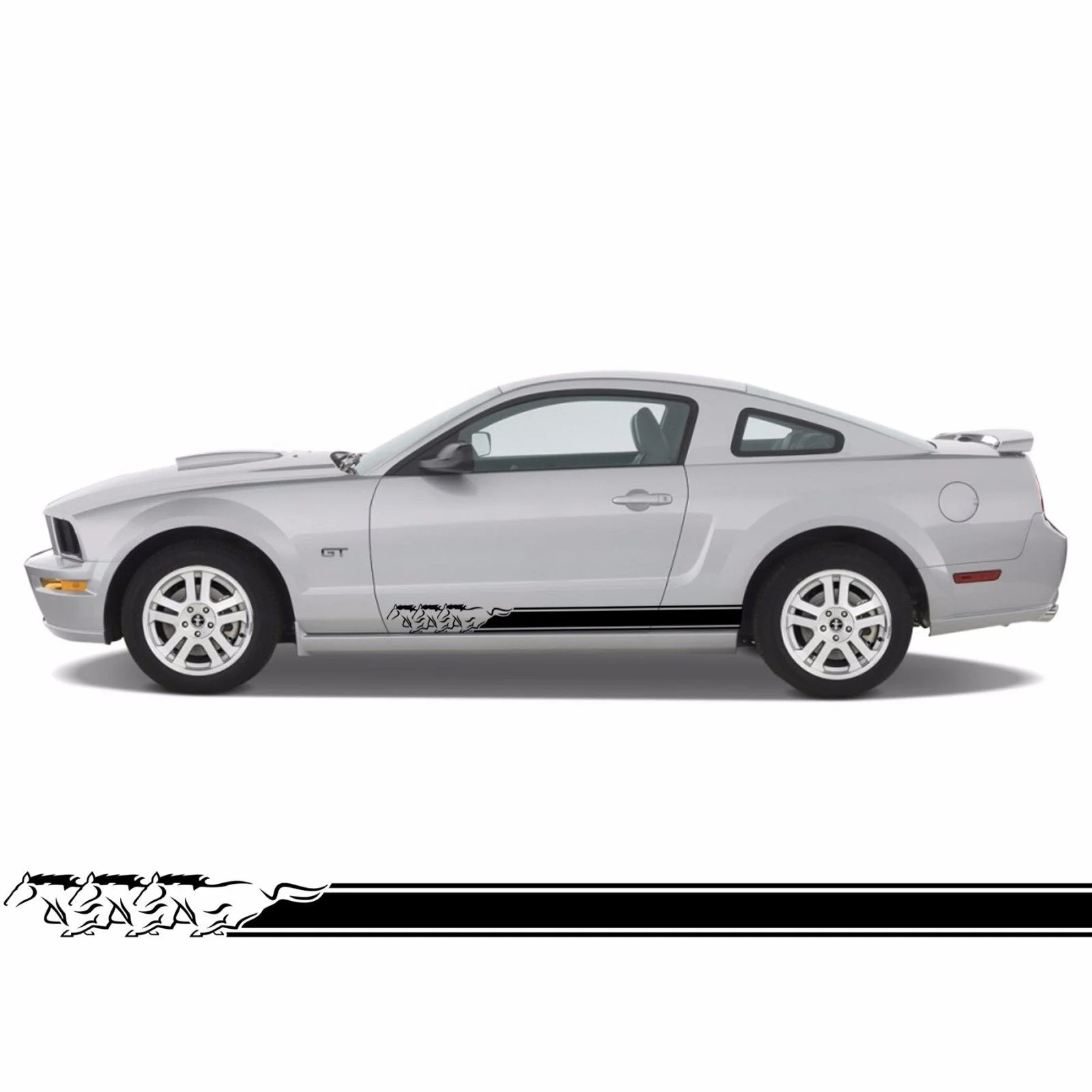 

For 2Pcs Ford Mustang 3 Running horses Side Rocker Panel Stripes RS004 Car styling