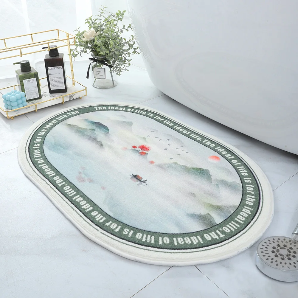 

Home Decoration Landscape Carpet Oval Lamb Fleece Absorbent Floor Mat Bathroom Door Mat Bathroom Anti-Slip Foot Mat Door Mat Dec