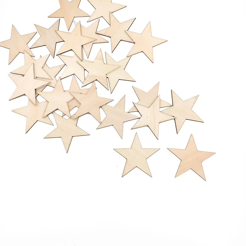 

25pcs 50mm Unfinished Wooden Star Blank Natural Wood Slices Wooden Cutout Tiles for DIY Crafts Home Decoration Painting Staining