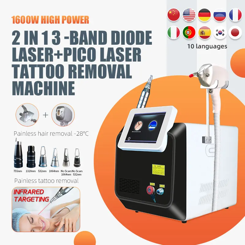 

2023 Portable Multifunction NEW 2 in 1 Diode Laser 3 Wavelength 755 1064 808nm Hair Removal Laser Nd pico Beauty Machine