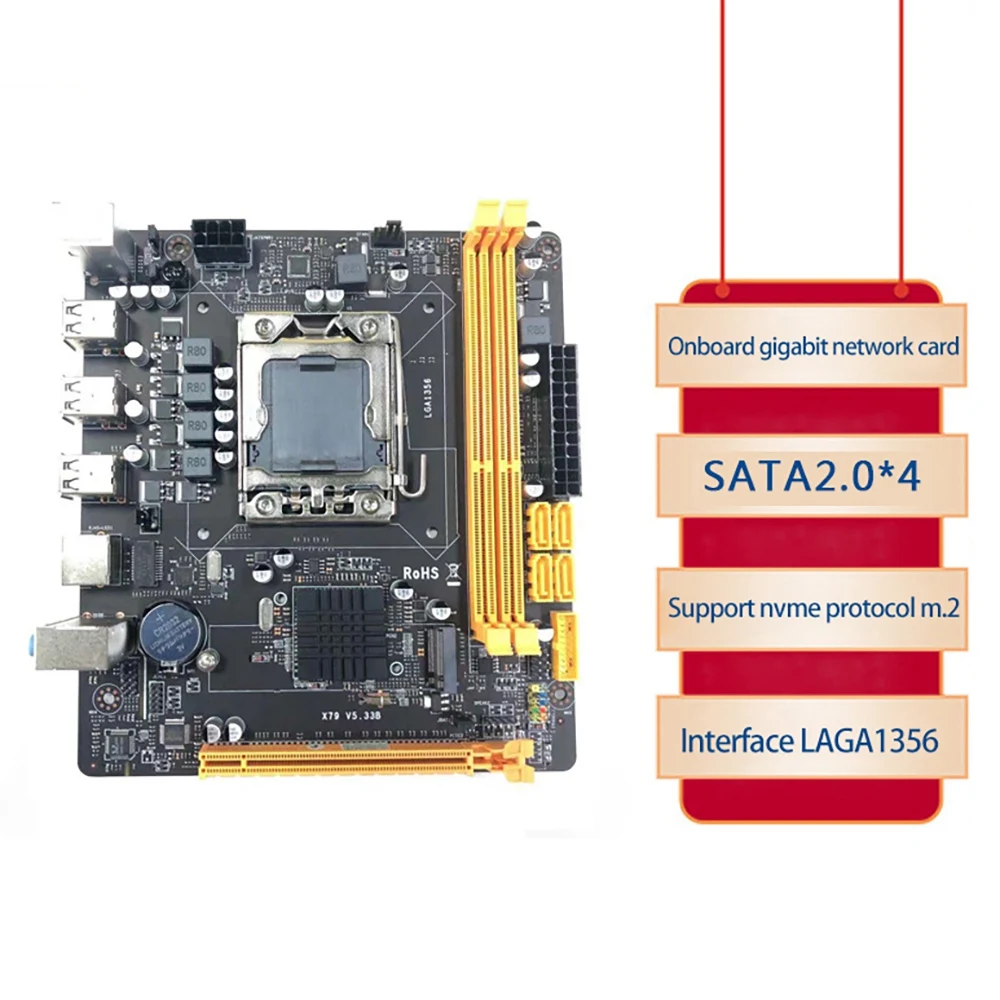 Компьютер Материнская плата LGA 1356 H61 для Intel Xeon E5 CPU DDR3 REG ECC NVME M.2 материнская