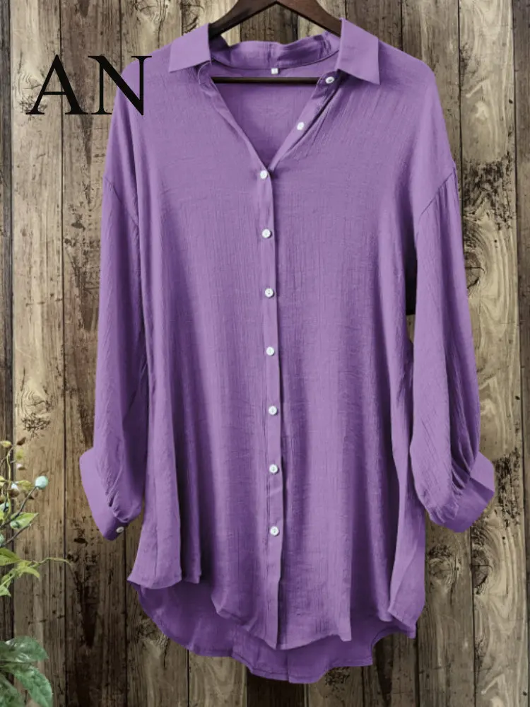 

New Cotton and Linen Fabrics In Spring and Summer of 2023 Are Solid Color Casual Long-sleeved Blouses Women's Elegant Blouses