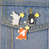 cartoon animal enamel pin rabbit fox bear picking star brooch kawaii kids ladies badge jewelry gift accessories for friends