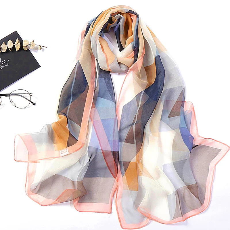 

Women Colorful Georgette Bandana Scarives Geometric Elegant Chiffon Scarf Summer Beach Scarf Sun Protection Travel Shawl