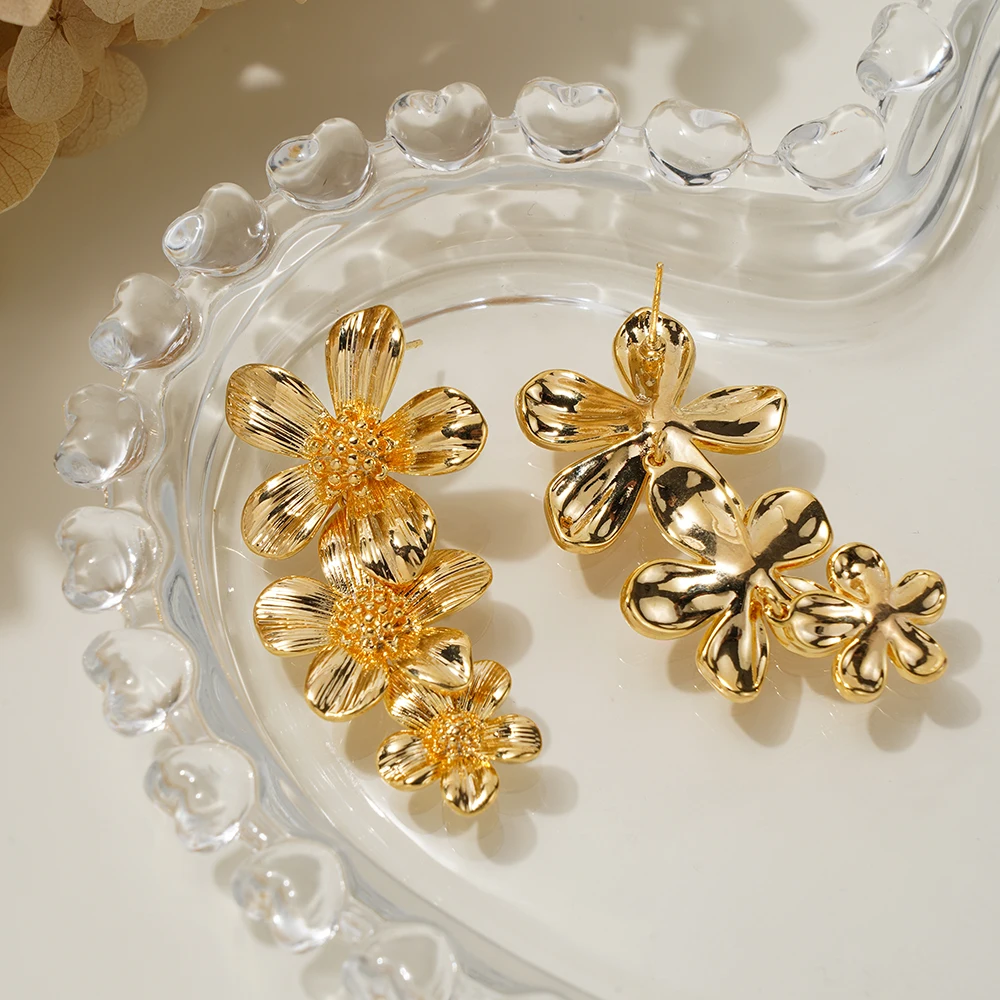 Fahsion 18k позолоченные Цветочные дизайнерские серьги водонепроницаемые не