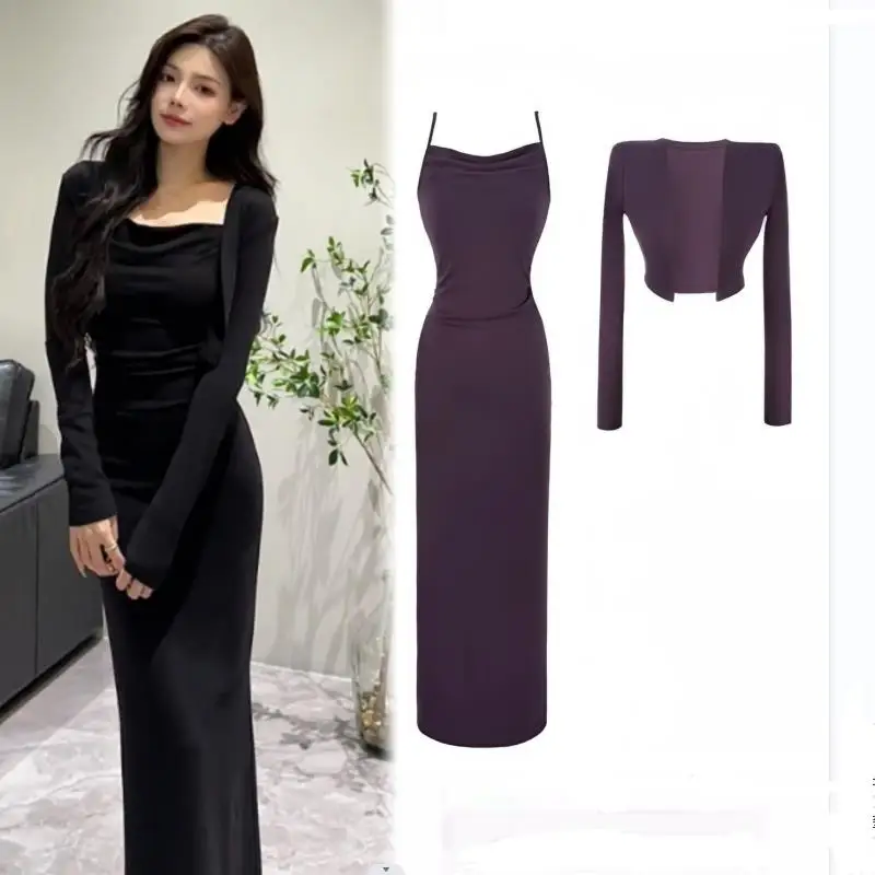 Осеннее 2 шт. сексуальное платье русалки на тонких бретельках с запахом ягодиц