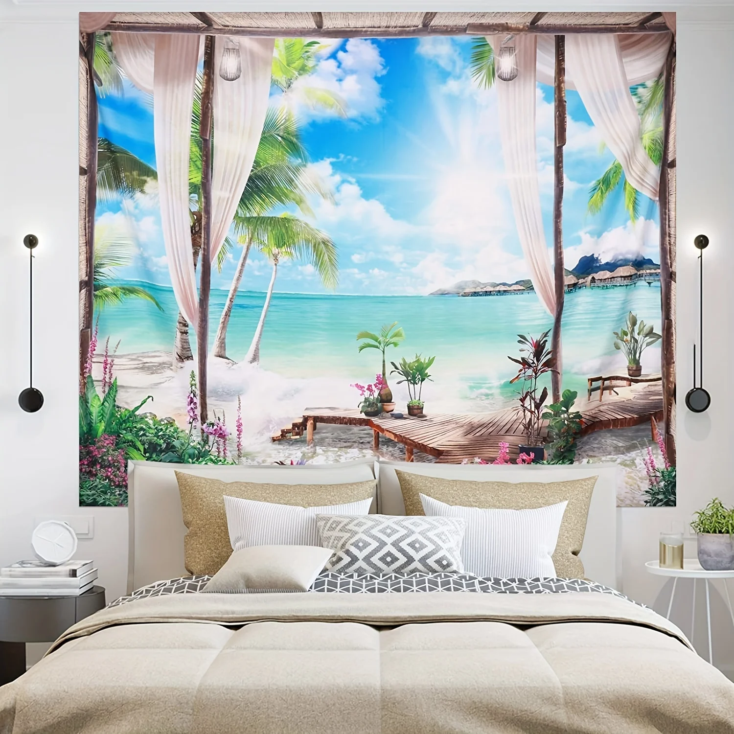 Гобелен с принтом океанского тропического островка гобелен из персиковой кожи