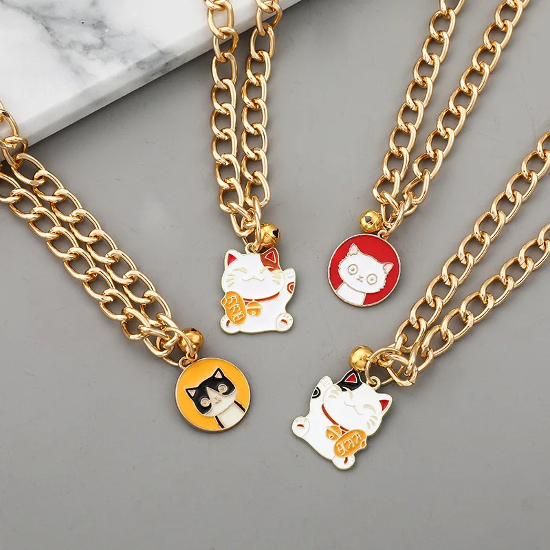 Cute Cat Dog Necklace Pet Jewelry Bell Pendant Colorfast With Little Bell DIY Jewelry Pendant Metal Cat Brand Gold Chain