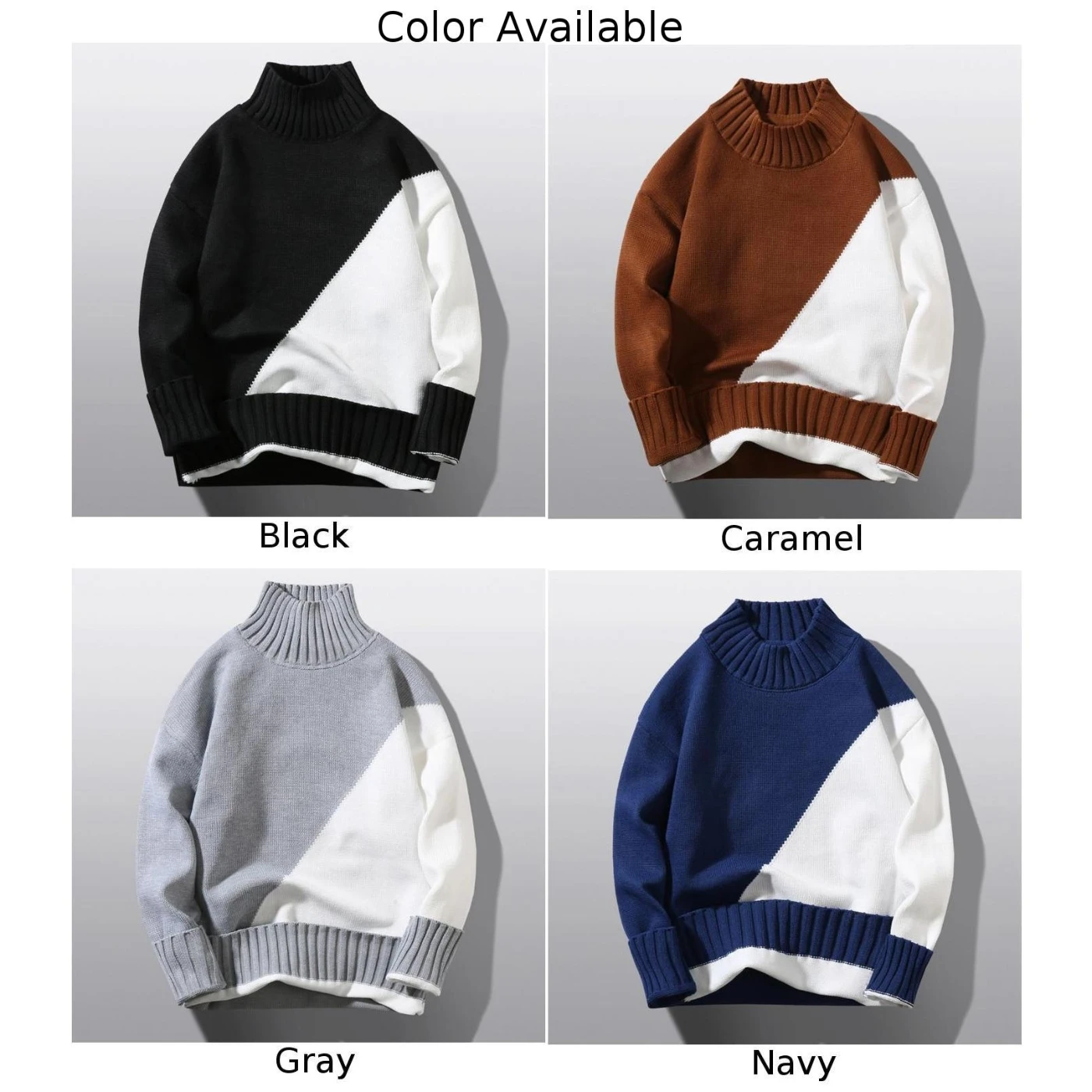 Men Fashion Slim Splicing Turtleneck Knitted Sweater Pullover Winter Warm Thermal Jumper Knitwear Tops