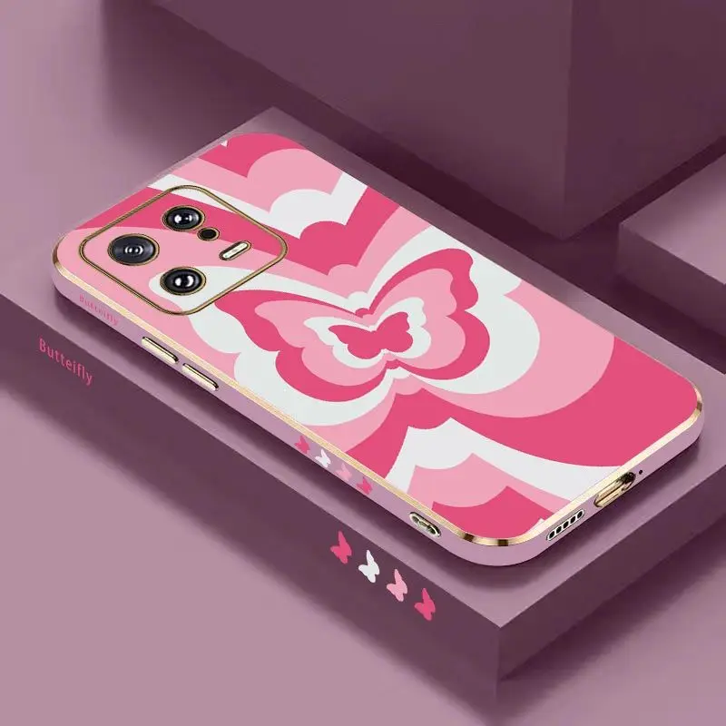 Pink Gradient Butterfly Luxury Plating Phone Case For Xiaomi Mi 13 13 Pro 12 12T 12S Ultra 11 11T Ultra 11 Lite 10 10T Cover