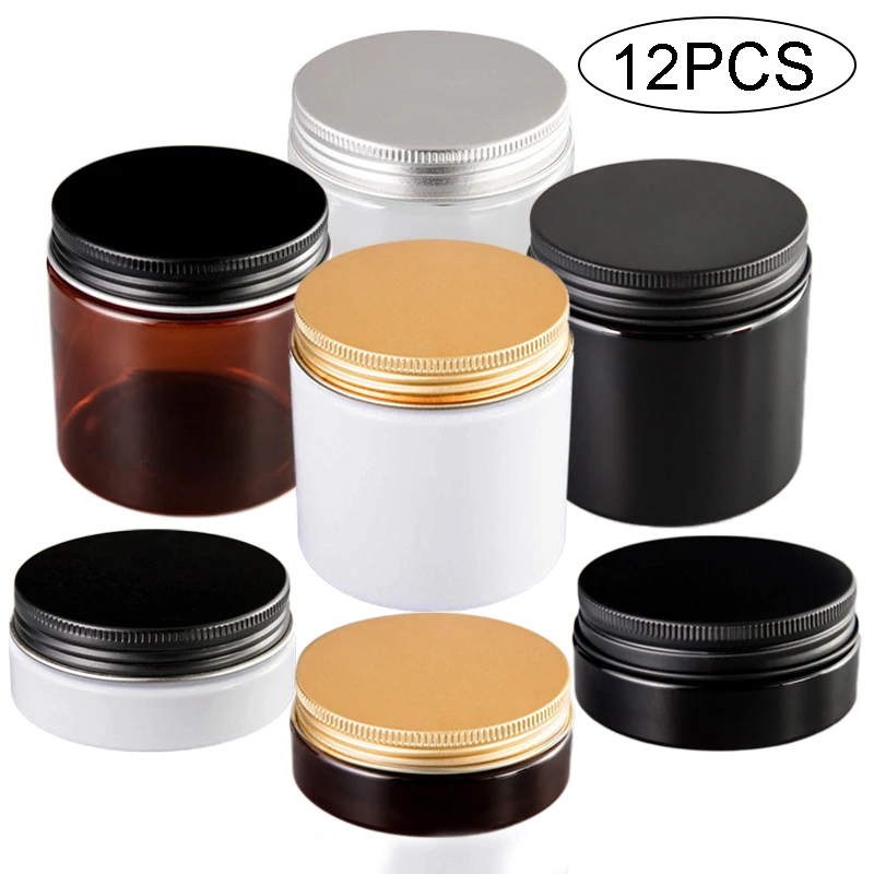 12pc 250ml Plastic Jar for Cosmetic Body Butter Cream Jar With Aluminum Lid Empty Skincare Container Makeup Pot Box Travel Kit
