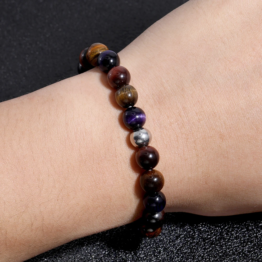 OAIITE 8 мм натуральный желтый фиолетовый красный три цвета тигровый глаз чакра