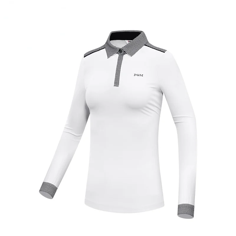 PGM женская теплая футболка для гольфа с длинным рукавом стрейч лацканами защита