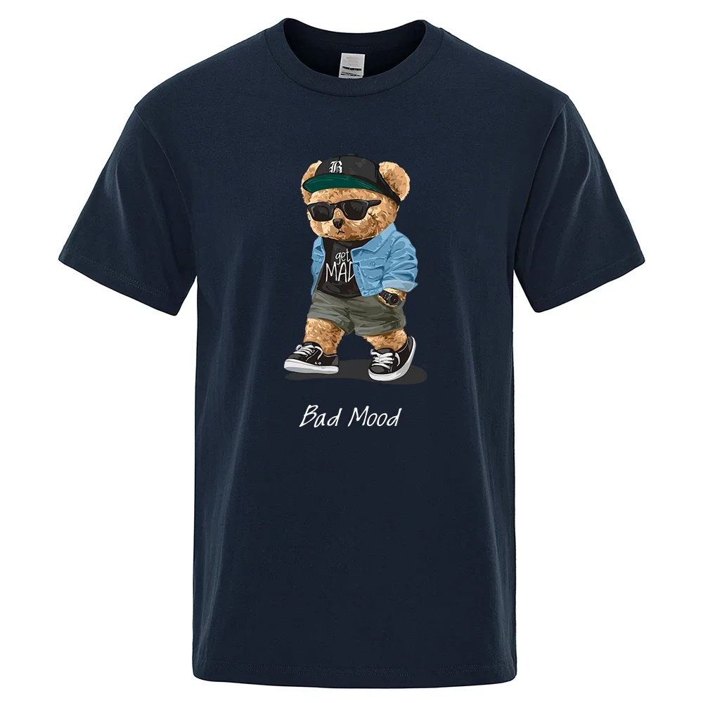

Summer Casual T Shirt Get Mad Bad Mood Walking Silent Teddy Bear Short Sleeve Mens T-shirt