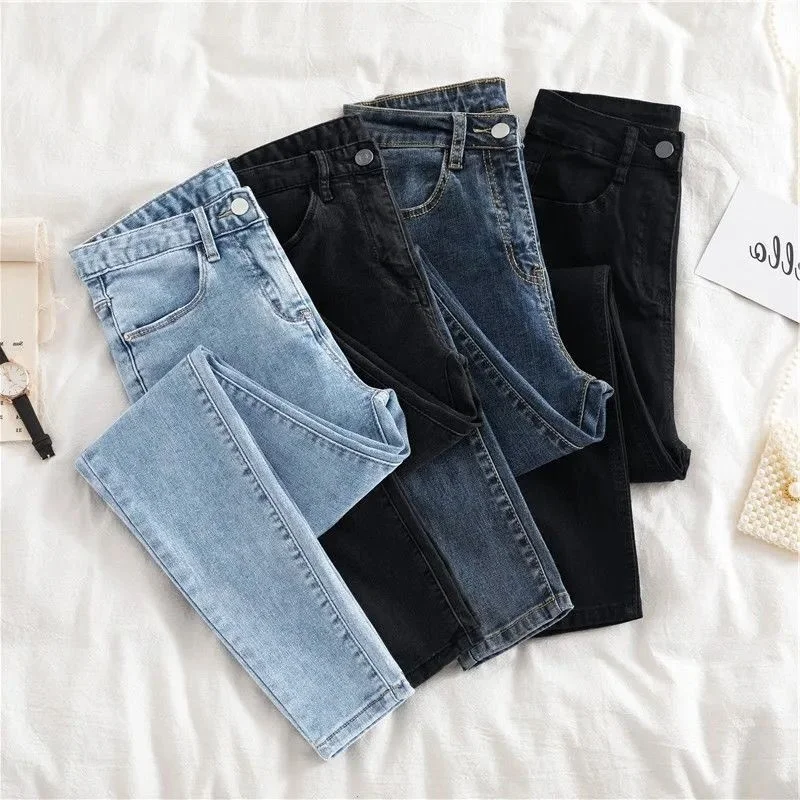 

High waist Jeans 38 Women's Spring Autumn New Slim Skinny Pants Casual Women Denim Trousers Black Female Stretch Pencil Jea