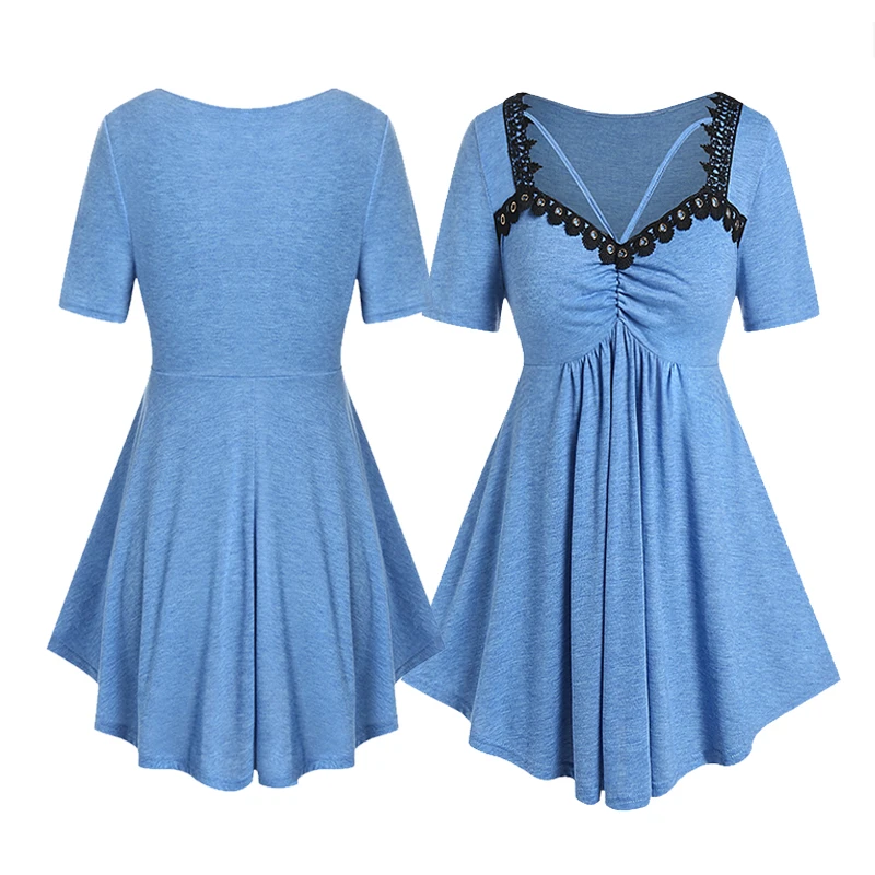 

Women's Short Sleeve Scoop Neck Crop Cami Pleated Looss Flowy Swing Tunic Blouse Tops Tedd T shirt Gothic