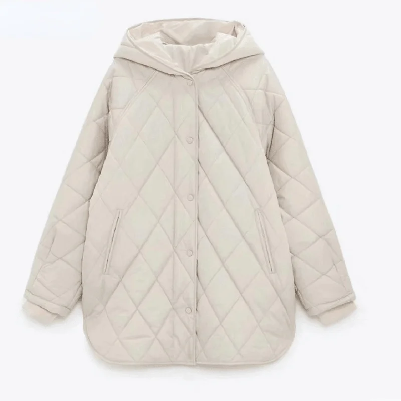 

2021 Women Beige Oversize Long Hood Parkas 2021 Autumn Winter Long Sleeve Buttons Pockets Female Warm Coat 6W02