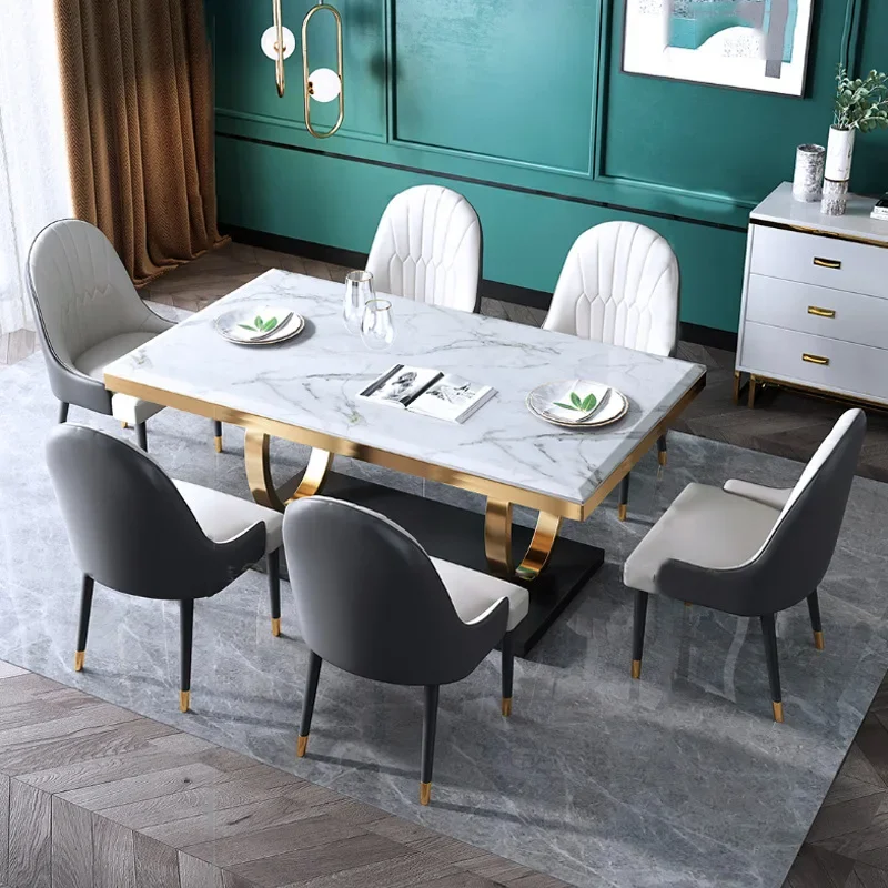 Фото -Luxus Rechteck Esstisch Marmorplatte Edelstahl Basis Guteış Modernes Design Küche Xoere Größen Başlich №3