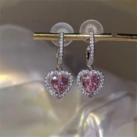 exquisite shining rhinestone heart earrings for women korean fashion angel wings inlaid zircon hoop earrings statement jewelry