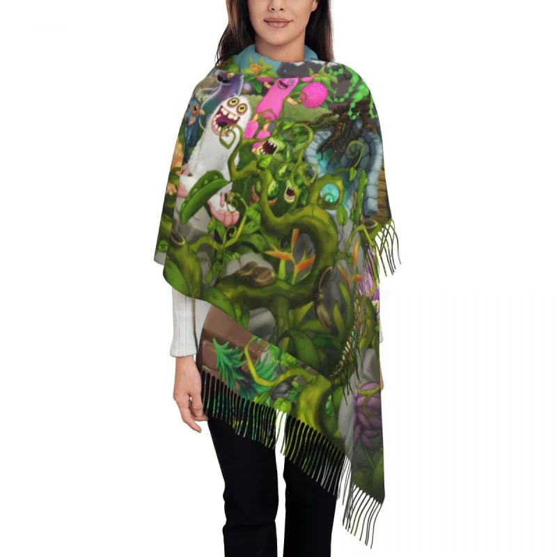 

My Singing Monsters Tassel Scarf Women Soft Video Game Shawl Wrap Female Winter Scarves
