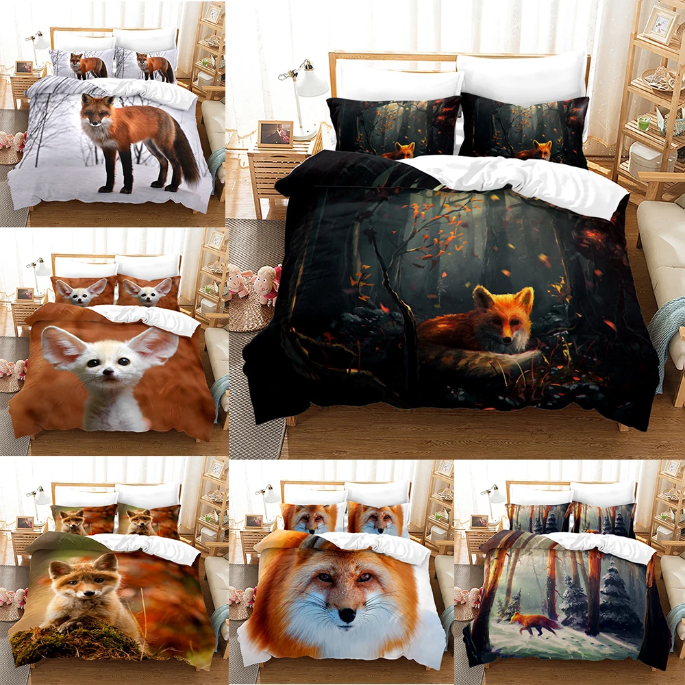 

3D Bedding Set Animal Fox Duvet Quilt Cover Comforter Bedding Set Pillowcase King Queen Size Kid Adult Home Textile stray kids