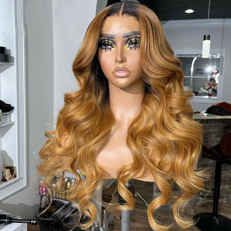 Ombre Blonde Body Wave Human Hair Wigs Soft Long Glueless 13x4 Lace Front Wig For Women Pre Plucked With Baby Hair