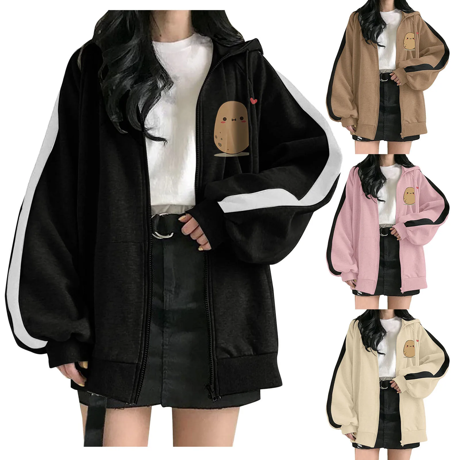 

Женская флисовая толстовка на молнии, с капюшоном, в стиле оверсайз