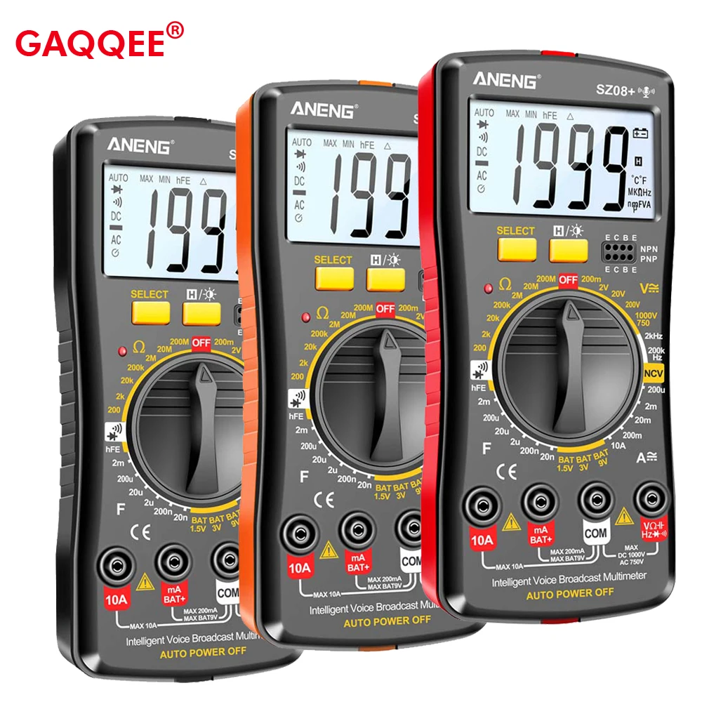 

Сверхтонкий мультиметр SZ08 +, 1999 отсчетов, цифровой дисплей для голосового вещания, автоматический портативный вольтметр, тестеры сопротивл...