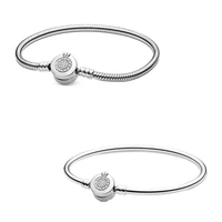 authentic 925 sterling silver moments sparkling crown o clasp snake chain bracelet bangle fit bead charm diy pandora jewelry