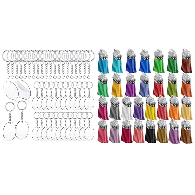 

120 шт., застежки для ключей, кисточки, цепочка для ключей из акрила, 150 шт., 2 дюйма, набор прозрачных акриловых дисков и цепочек для ключей