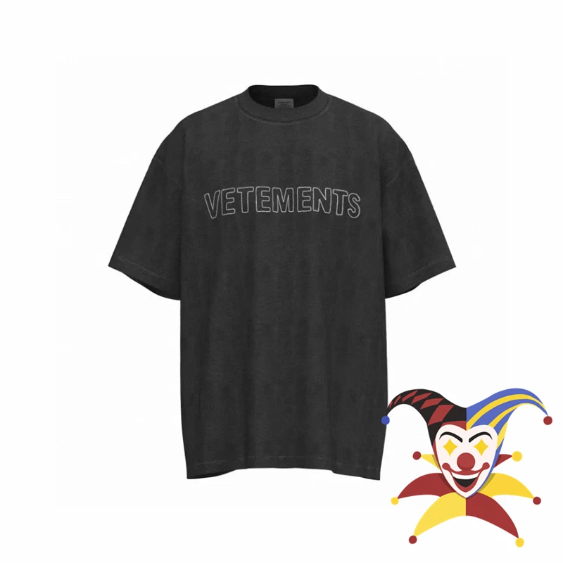 

Washed Vetements Embroidered Logo T-shirt Men Women Vintage T Shirt Top Tees