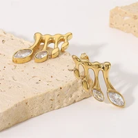 yw gairu 14k gold oval white zircon musical note shape stainless steel stud earrings vintage unusual ear rings for women luxury