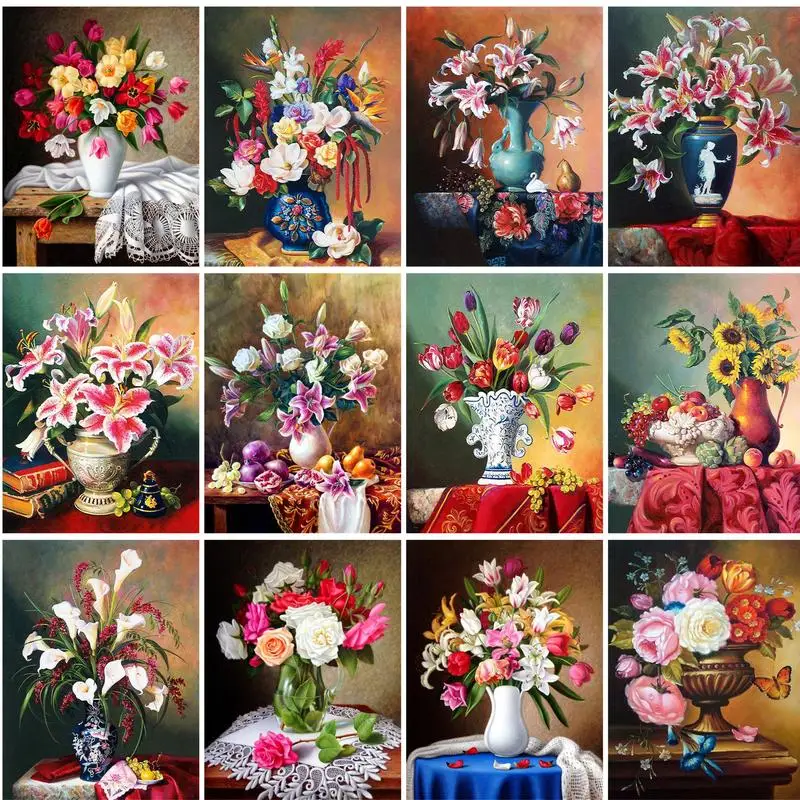 

PhotoCustom Painting By Numbers Flower in vase Drawing On Canvas HandPainted For Adults Picture By Number Flower Home Decor Gift