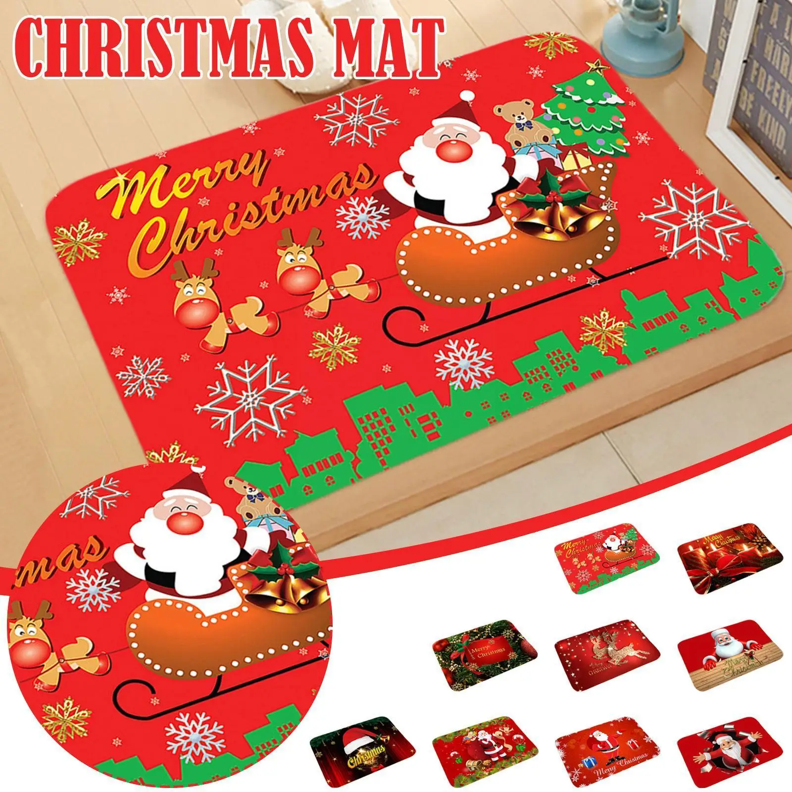 

40*60 см Рождественский коврик, Санта-Клаус, лось, напольный коврик, Рождественский нескользящий Придверный коврик, кухня, ванная комната, 2022, ...