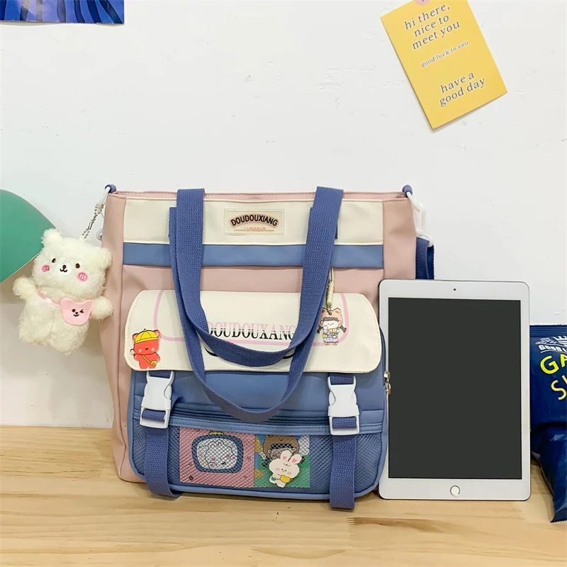 Est Patchwork Kawaii School Backpack Women Shoulders Top-handled Handbag Patchwork Letters Transparent PVC Bolsa Mochila Bags