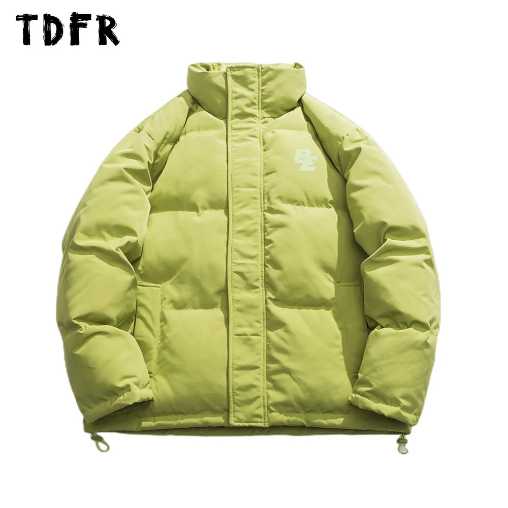 

Letter Print Padded Jacket Mens Thick Warm Winter Casual Loose Stand collar Drawstring Hem Zipper Outerwear Men