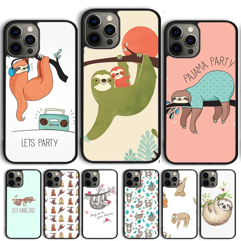 Kawaii Cute Sloth Hang Pattern Phone Case For iPhone 14 13 12 Mini X XR XS Max Cover For Apple 11 Pro Max 5 6S 8 7 Plus SE2020