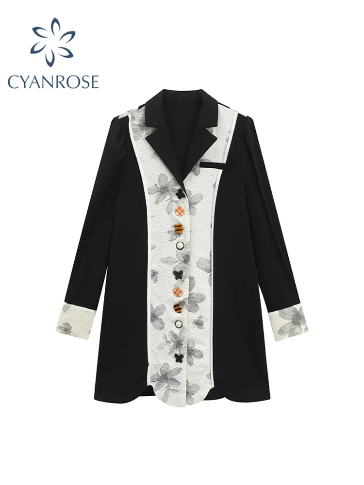 

Женский однобортный Блейзер в стиле пэчворк, свободное прямое однотонное винтажное элегантное платье-футляр с рукавами, осень 2022