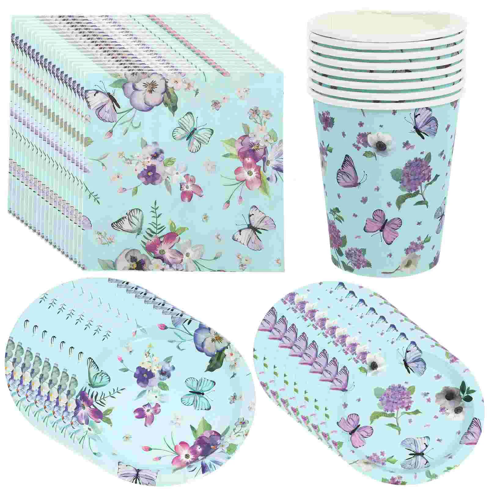 

1 Set Paper Tableware Birthday Party Paper Supplies Butterflies Dinnerware Birthday Party Paper Dinnerware