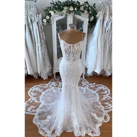 sevintage%c2%a0gorgeous mermaid lace applique wedding dresses spaghetti straps v neck bridal dress custom made wedding gowns
