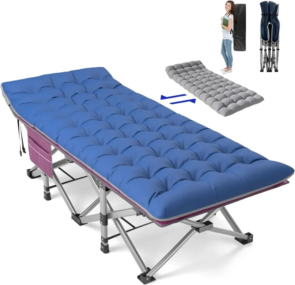 

Folding Camping Cot for Adults Portable Outdoor Bed Heavy Duty Sleeping Cots for Camp with Pillow and Carry Bag, 1200D Double