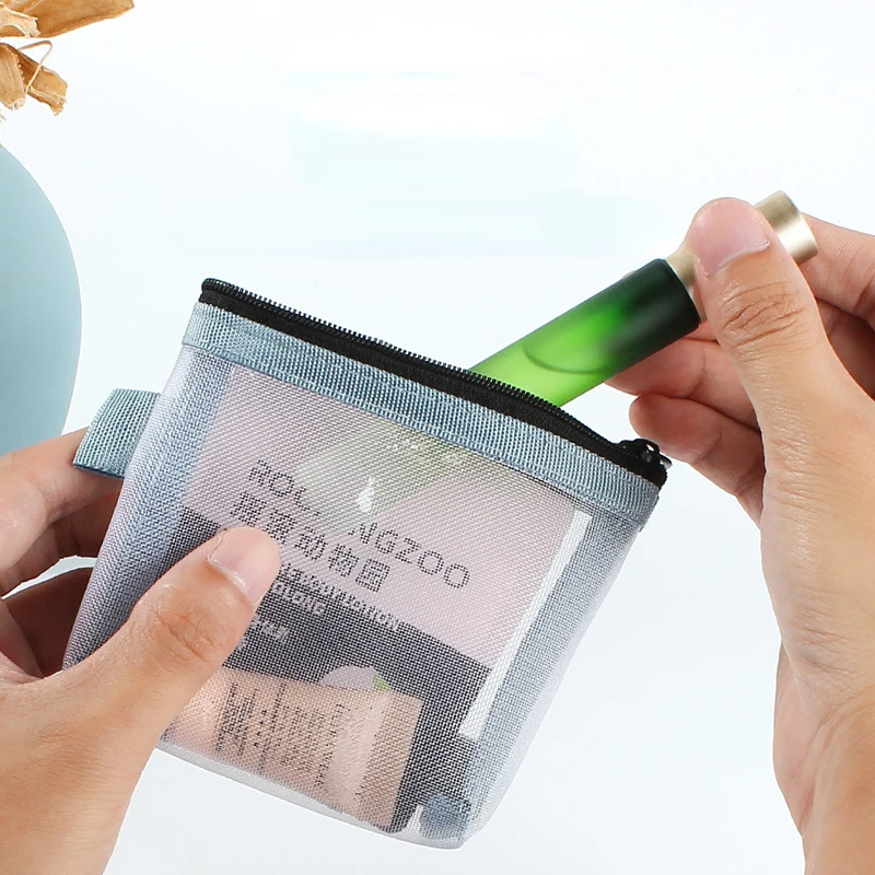 

Прозрачная сетчатая портативная мини-сумка для монет, кошелек, держатель для удостоверения личности, кредитных карт, сумка для хранения ключей, наушников, линий данных, маленькая косметичка