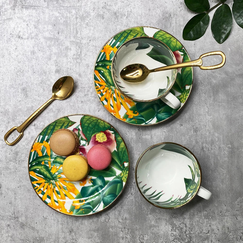 

Dining bone China cups, simple ceramic coffee cups and saucers with patterns, 2-piece set with boxes tazas de cafe coffee mug