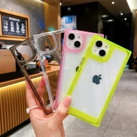 13 pro case luxury square bumper neon clear case for iphone 11 pro xr x xs 7 8 plus silicone transparent shockproof cover