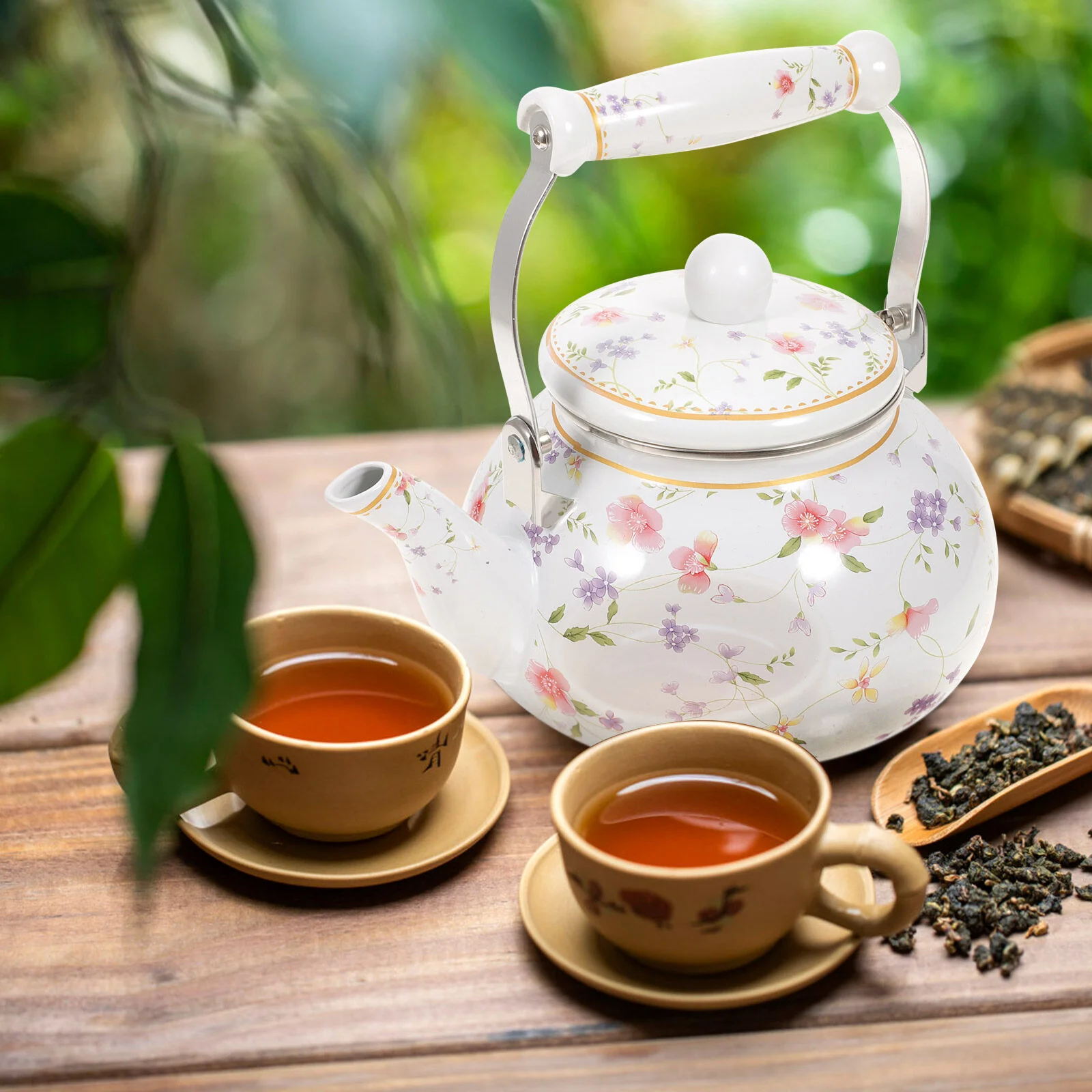 

Enamel Teapot Retro Kettle Water Boiling Household Serving Stainless Steel Coffee Carafe Stove Enameled Flower