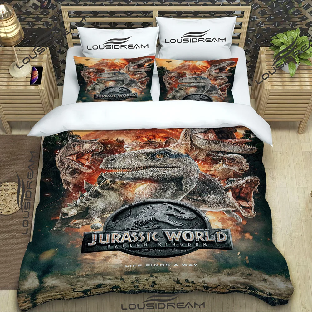 

3D Jurassic Park Cartoon Comforter Bedding Set,Duvet Cover Set Quilt Cover Pillowcase,King Queen Size Bedding Set for Child Gift