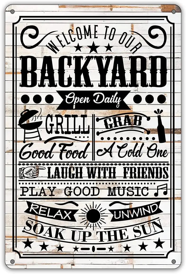 

Funny Welcome to Our Backyard Metal Tin Sign Wall Decor Backyard Quote Sign for Home Garage Decor Gifts(Wooden Style) 20x30cm