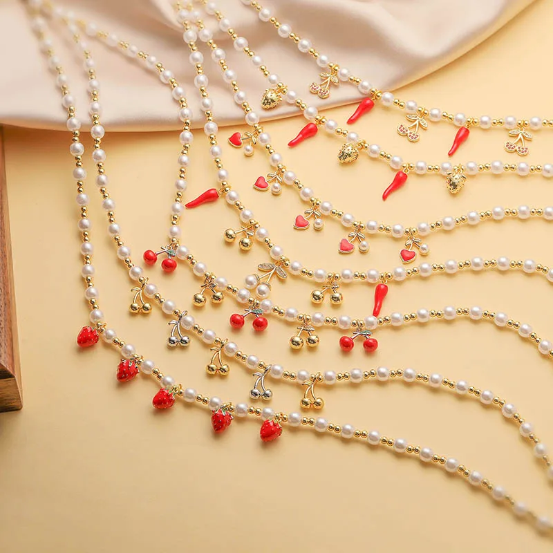 HECHENG 18-каратное позолоченное латунное ожерелье с жемчугом Cherry Chilli женское